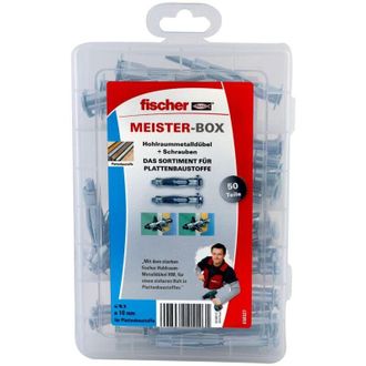 Fischer Maister-Box tasselli per cavit&agrave;, scatola di assortimento con 50 tasselli in metallo cavit&agrave; e viti, adatti per materiali da costruzione a