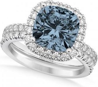 Allurez Gray Spinel & Diamonds Cushion-Cut Halo Bridal Set 14K White Gold (3.38ct)