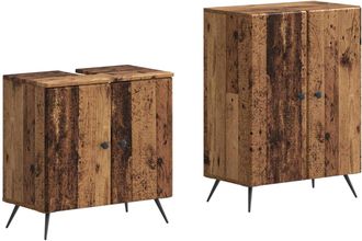 vidaXL Juego De Gabinete De Ba&ntilde;o De 2 Piezas Breda Madera Envejecida Vidaxl