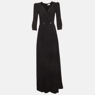 Elisabetta Franchi Black Crepe Wrapped Long Dress