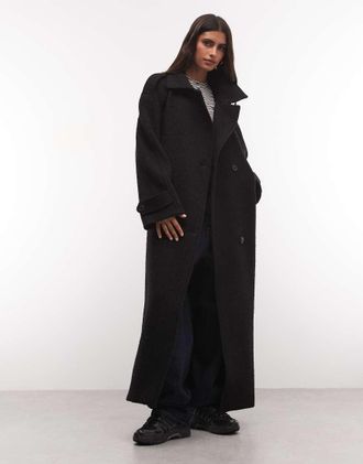 Weekday cappotto in misto lana con collo alto e cintura, nero slavato