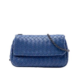 Bottega Veneta Pre-owned Woven Leather Crossbody Bag - Dames - Vintage Schoudertas - Blauw - ONE Size - Leer - Vintage