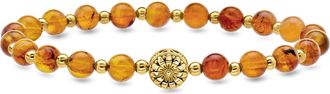 Ross-Simons 6mm Amber Bead Sunflower Bracelet With 18kt Gold Over Sterling