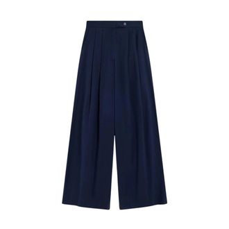 Semicouture Cotton Poplin Broek - Dames - Wijde Broeken - Blauw - S - Katoen - Broeken