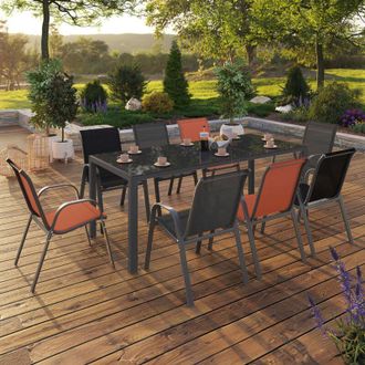 IDMarket Conjunto De Muebles De Jard&iacute;n Madrid Mesa 190 Cm Y 8 Sillas Apilables Mezcla De Colores Gris, Negro Y Terracota