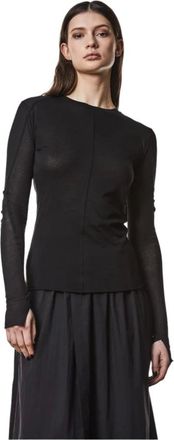 Thom Krom Tops, Dames, Zwart, L, Katoen, Zwarte Slim Fit Ronde Hals Shirt