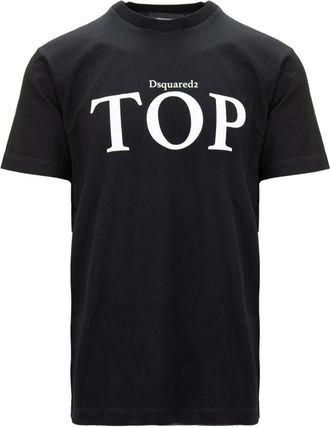 Dsquared2 Heren Top met Contrastprint - Heren - T-shirts - Zwart - M - Katoen - Tops
