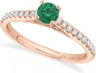 Allurez Round Emerald Solitaire & Diamond Engagement Ring 14K Rose Gold (0.66ct)