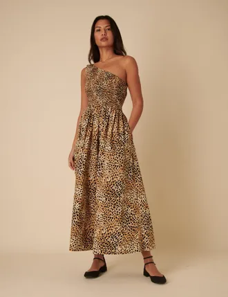 Nobody's Child Leopard Print One Shoulder Georgia Midi Dress
