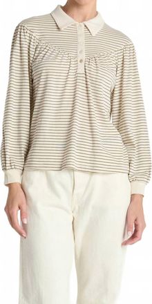 Nation Ltd Cecilia Collared Top In Espresso Pinstripe