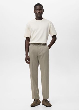 Mango Pantaloni dritti fluidi pinces grigio visone - Uomo - 46 - MANGO MAN