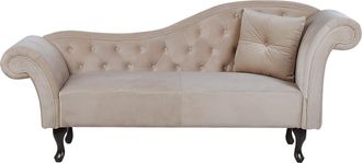 Beliani Beliani - Chaise Longue Tapizado En Terciopelo Beige Acolchado Capiton&eacute; Versi&oacute;n Derecha Con Coj&iacute;n Lattes