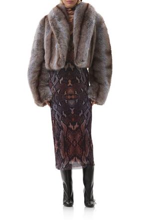 AFRM Stephanie Stripe Faux Fur Jacket in Lilac Brown at Nordstrom, Size Large