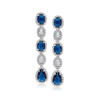 Ross-Simons Italian Simulated Sapphire and CZ Drop Earrings in Sterling Silver