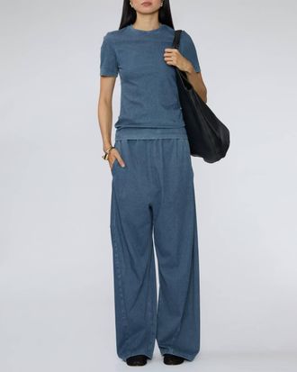 Tibi Stretch Denim Baby Tee In Classic Wash