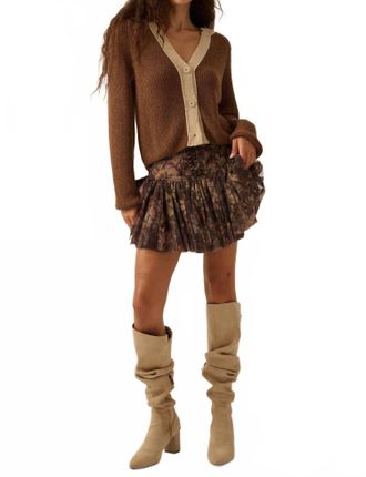 Promesa Blossoming Bliss Floral Drop-Waist Mini Skort In Chocolate