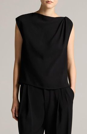 Vince Draped Shoulder Sleeveless Blouse in Black at Nordstrom, Size 14