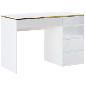 Vente-Unique Scrivania 5 cassetti Bianco lucido e oro - VUKIA