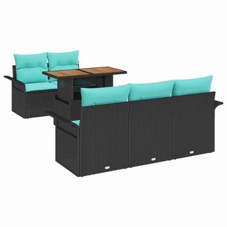 vidaXL Conjunto De Sof&aacute; De Jard&iacute;n 6 Pcs Negro Polirat&aacute;n Vidaxl