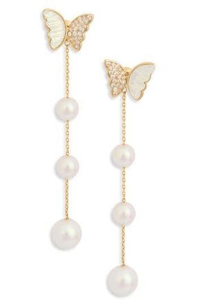 Eye Candy Los Angeles Jordan Faux Pearl Butterfly Drop Earrings in Gold at Nordstrom Rack