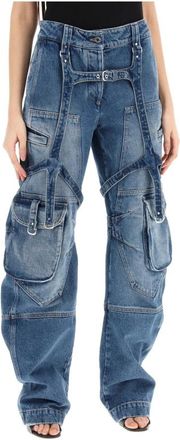 Off-white Cargo Jeans met Harnasdetails - Dames - Loose Fit Jeans - Blauw - W26 - Katoen - Jeans