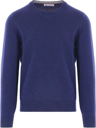 Brunello Cucinelli Maglia - Heren - Ronde hals truien - Blauw - S - Katoen - Truien & Vesten