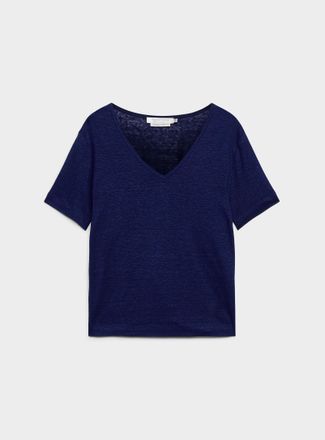 Contemporaine Womens Pure linen V-neck T-shirt