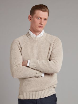 Oliver Brown Crew Neck Jumper Cotton Linen Blend - Beige
