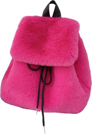 Generic Fashionable Plush Furry Small Backpack for Women Adjustable Shoulder Bag with Drawstring Closures Flap Covers