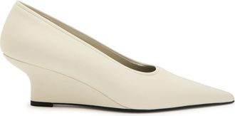 Toteme Pointed Nappa Leather Wedge Pumps - White