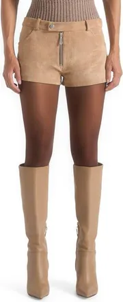 Mani&egrave;re De Voir Fara Suede Mini Shorts in Beige at Nordstrom, Size 10