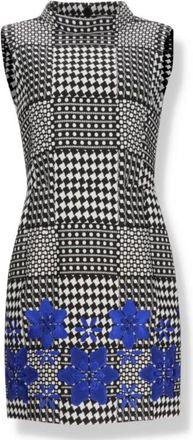 Alexander McQueen Black and White Check Mini Dress with Floral Embroidery Size 38