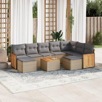 vidaXL Juego De Sof&aacute;s Jard&iacute;n Con Cojines Beige 10 Pzas Rat&aacute;n Sint&eacute;tico Vidaxl