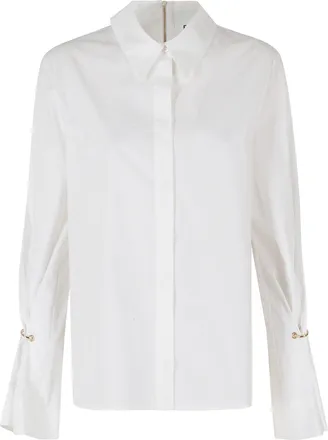 Erika Cavallini Semi Couture White Cecilia Hidden Button Wide Cuff Cotton Shirt