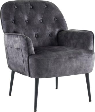 IntimaTe WM Heart IWMH Single Armchair, Reading Armchair with Armrests, Retro Lounge Cocktail Chair, Armchair with Metal Legs - Velvet - Gray