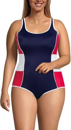 Lands End Tugless Low Leg One Piece Swimsuit in Navy/red/white at Nordstrom, Size 26W
