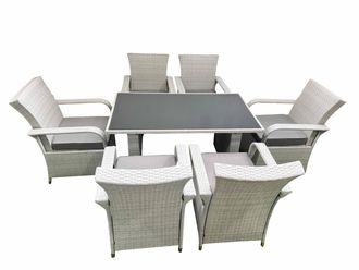 Fimous Wicker PE Rattan Garden Furniture Set Patio Outdoor 6 Chairs Plus Rectangular Dining Table Set Light Grey Mixed