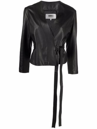 Maison Margiela wrap-style leather jacket - women - Ovine Leather (top grain)/Viscose - 44 - Black