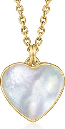 Ross-Simons Mother-Of-Pearl Heart Pendant Necklace in 18kt Gold Over Sterling