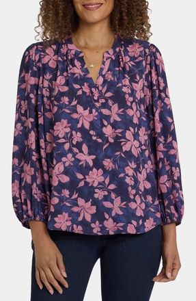 NYDJ Print Puff Shoulder Top in Felicita at Nordstrom, Size Xx-Small