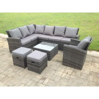 Fimous 9 Seater High Back Rattan Garden Furniture Set Corner Sofa With Square Coffee Table Footstool With Chair - Fimous
