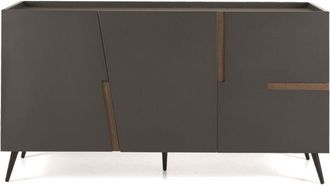 Capodarte Madia credenza 3 ante inserti teak con scocca Antracite GIRONA con 5 piedini