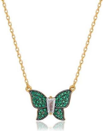 Suzy Levian Cubic Zirconia Butterfly Pav&eacute; Pendant Necklace in Green at Nordstrom Rack
