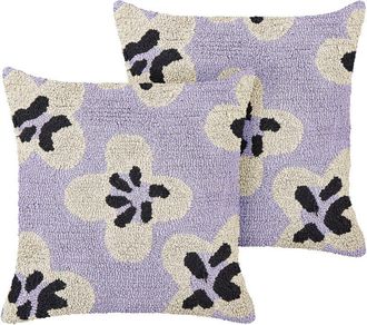 Beliani Beliani - Conjunto De 2 Cojines Decorativos Infantiles De Algod&oacute;n Con Motivo Floral 45 X 45 Cm Violeta Soapwort