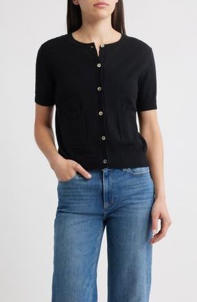 Rails Aisley Short Sleeve Cotton & Cashmere Cardigan in Black at Nordstrom Rack, Size Xx-Small
