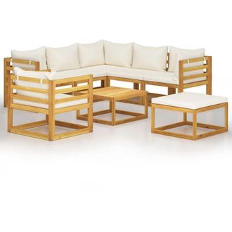vidaXL Muebles De Jard&iacute;n 8 Pzas Cojines Crema Madera Maciza De Acacia Vidaxl