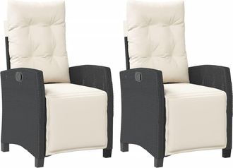 vidaXL Vidaxl - Sillones Reclinables Jard&iacute;n Con Reposapi&eacute;s 2 Uds Rat&aacute;n Pe Negro
