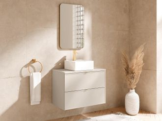 Vente-Unique Mobile bagno sospeso con lavabo da appoggio quadrato Beige 80 cm - ONDIL