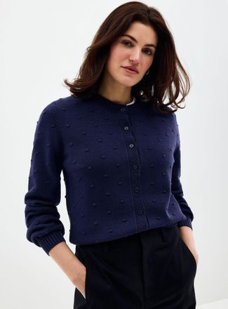 Contemporaine Womens Solid pompom Cardigan Sweater