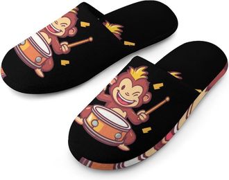 Generic Playful Monkey Playing Drums Mens House Slippers Slip Indoor Slipper On Shoes Warm Outdoor